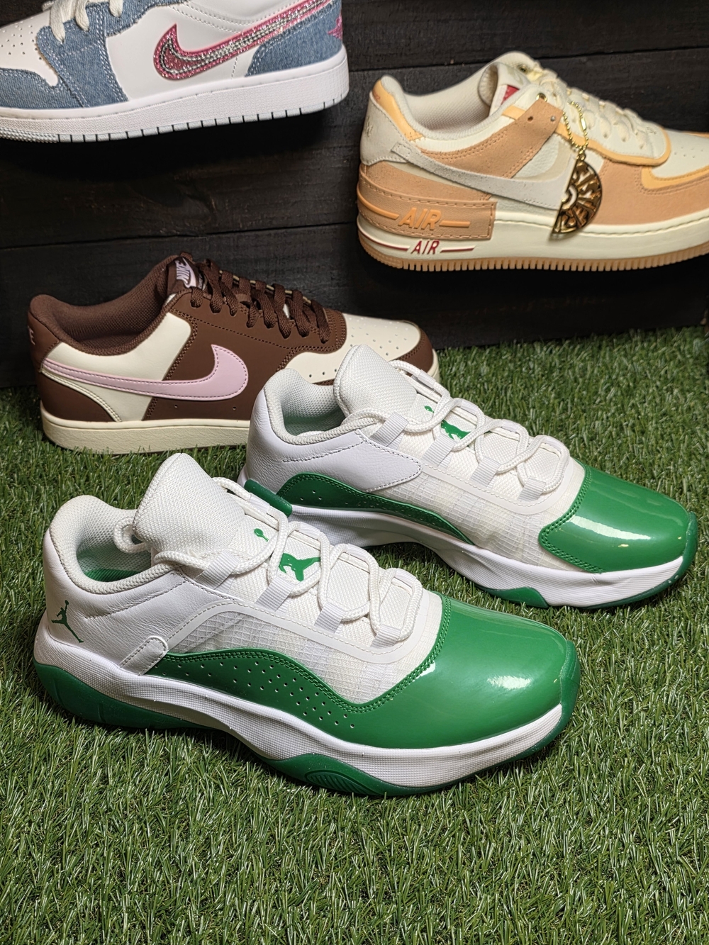 Kids Jordan Green & White Low-Top Sneakers